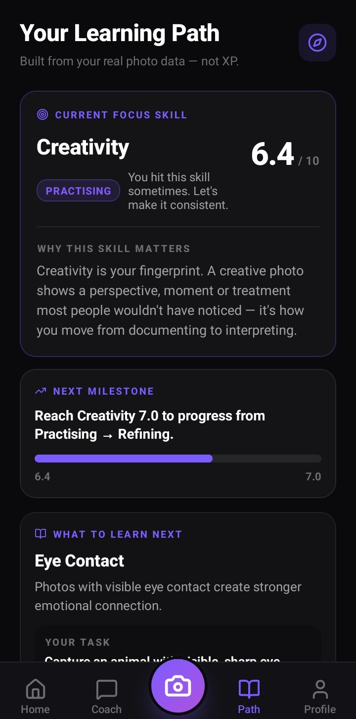 ShotLearn AI — Learning Path screen